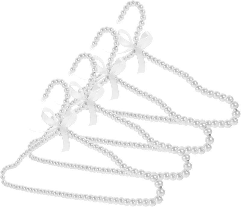 Garneck Pearl Bow Clothes Hangers 40cm Plastic Non-Slip Pant Hanger White Adult Shoulder Style 4pcs Wedding Dress Organizer - Image 1