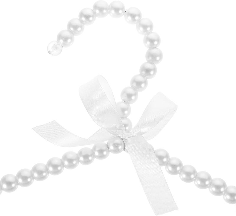 Garneck Pearl Bow Clothes Hangers 40cm Plastic Non-Slip Pant Hanger White Adult Shoulder Style 4pcs Wedding Dress Organizer - Image 3