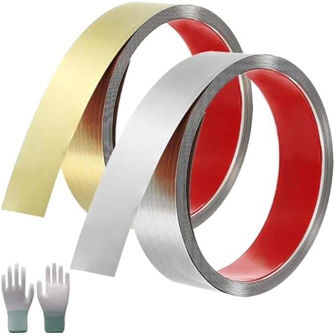 WALL TRIM MOLDING 2PACK STAINLESS STEEL PEEL AND STICK SELF ADHESIVE MIRROR TRIM FOR WALL CEILING FLOOR CABINET TILE EDGE FIREPLACE MIRROR EDGING,GOLD AND SLIVER（6M X 4CM） - Image 2