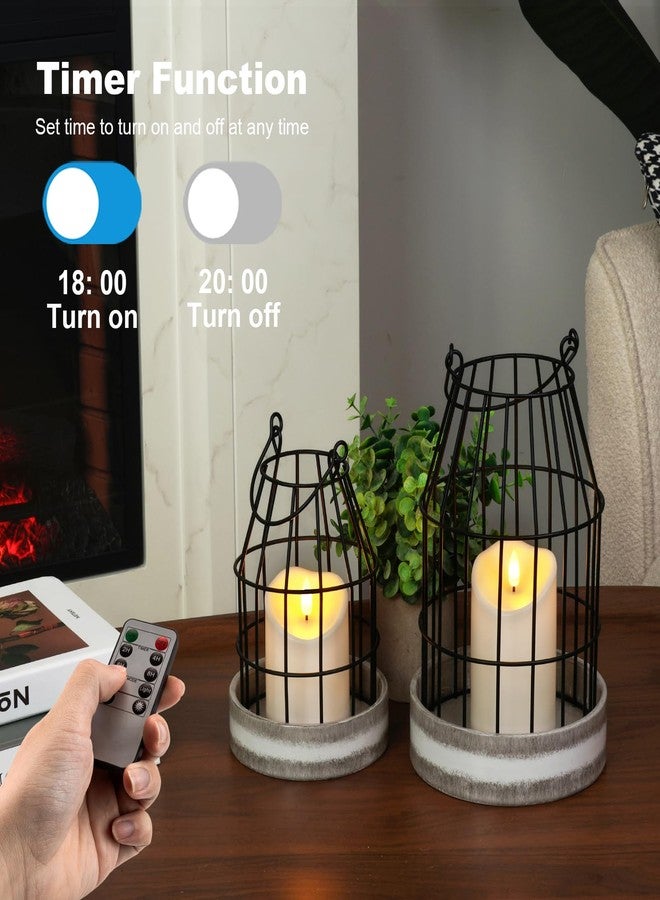 Homemory Rustic Farmhouse Lantern Decor with Flameless Candle & Remote Timer, 2PCS Metal Candle Holder Home Decorations for Fireplace Mantle Kitchen Dining Table Living Room - Image 3