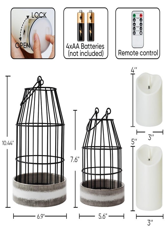 Homemory Rustic Farmhouse Lantern Decor with Flameless Candle & Remote Timer, 2PCS Metal Candle Holder Home Decorations for Fireplace Mantle Kitchen Dining Table Living Room - Image 2