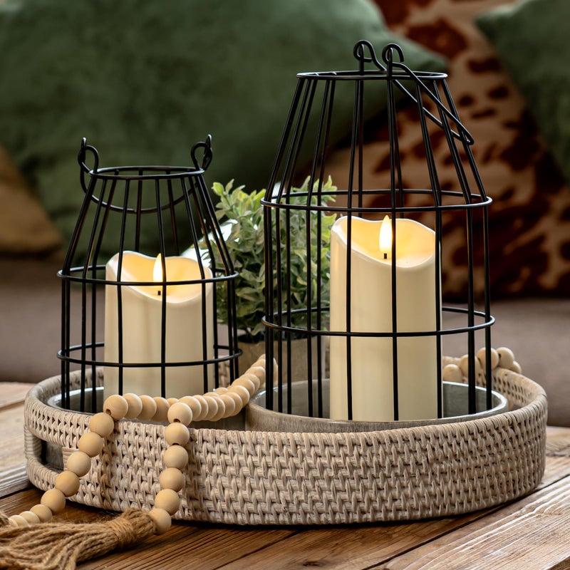 Homemory Rustic Farmhouse Lantern Decor with Flameless Candle & Remote Timer, 2PCS Metal Candle Holder Home Decorations for Fireplace Mantle Kitchen Dining Table Living Room - Image 1