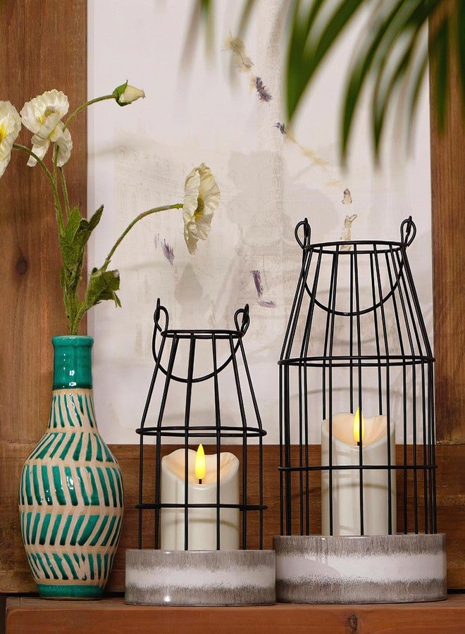 Homemory Rustic Farmhouse Lantern Decor with Flameless Candle & Remote Timer, 2PCS Metal Candle Holder Home Decorations for Fireplace Mantle Kitchen Dining Table Living Room - Image 5