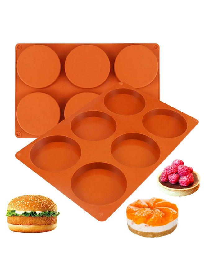 PalkSky Palksky Silicone Molds for Baking (2 Pack)6-Cavity Large Round Disc Mold/English Muffins Pan/Resin Coaster Mold Non-Stick for Hamburger Chocolate Cake Pie Custard Tart Whoopie Pie Egg Pan  - Image 2