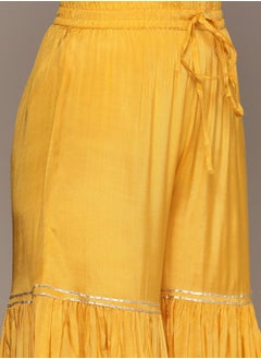 ISHIN Yellow Kurta Set Straight Fit 3/4 Sleeve Sleeve made from Cotton featuring Self Design design and Round Neck neckline - Perfect for Ethinic!  - Image 3