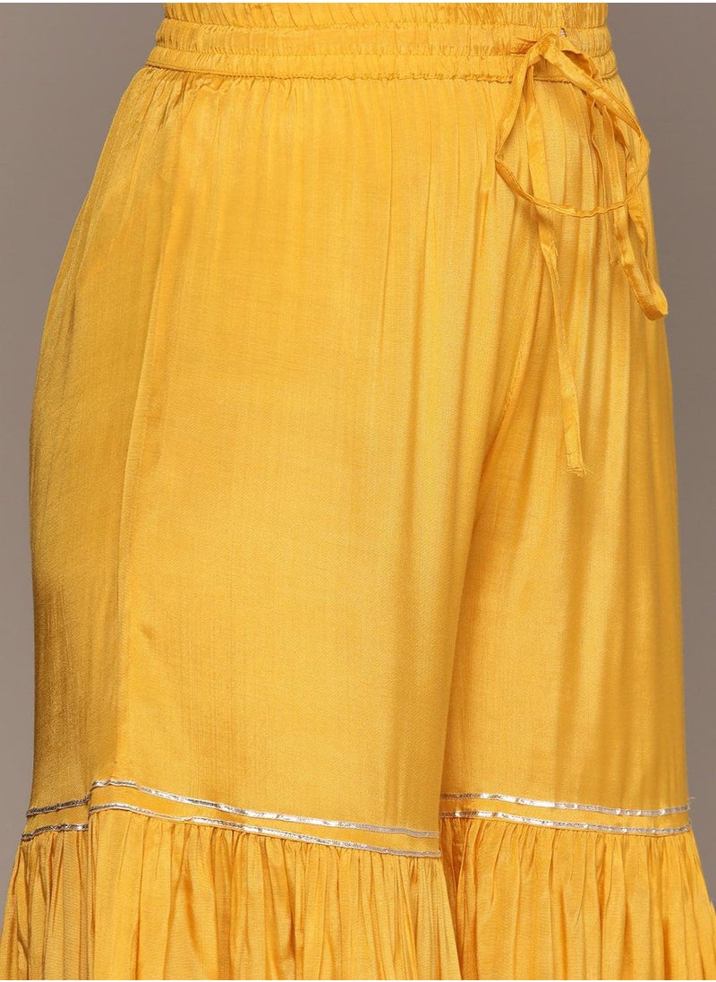 ISHIN - Yellow Kurta Set Straight Fit 3/4 Sleeve Sleeve made from Cotton featuring Self Design design and Round Neck neckline - Perfect for Ethinic! - Image 1