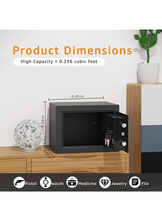 erorex Mini Small Safes 0.236 Cubic Feet Home Safe Steel Security Safe With Digital Keypad With Gray Safe And Lock Box For Home Office Travel Business Us - Image 3