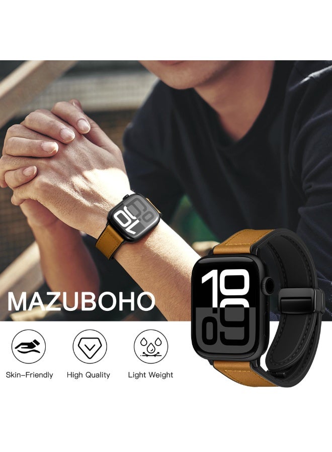 Leather Bands Compatible with Apple Watch 46mm 45mm 44mm 42mm(Series1-3) 49mm Men Women, Vintage Leather with Adjustable Magnetic Buckle for iWatch Ultra 1/2 /3 Series 11 10 9 8 7 6 SE 3 2 1 - Image 2