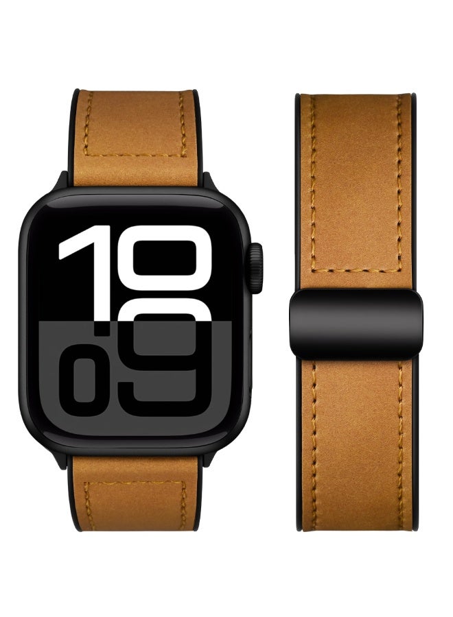 Leather Bands Compatible with Apple Watch 46mm 45mm 44mm 42mm(Series1-3) 49mm Men Women, Vintage Leather with Adjustable Magnetic Buckle for iWatch Ultra 1/2 /3 Series 11 10 9 8 7 6 SE 3 2 1 - Image 1