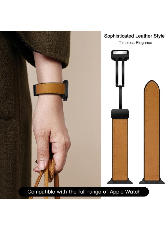 Leather Bands Compatible with Apple Watch 46mm 45mm 44mm 42mm(Series1-3) 49mm Men Women, Vintage Leather with Adjustable Magnetic Buckle for iWatch Ultra 1/2 /3 Series 11 10 9 8 7 6 SE 3 2 1 - Image 4