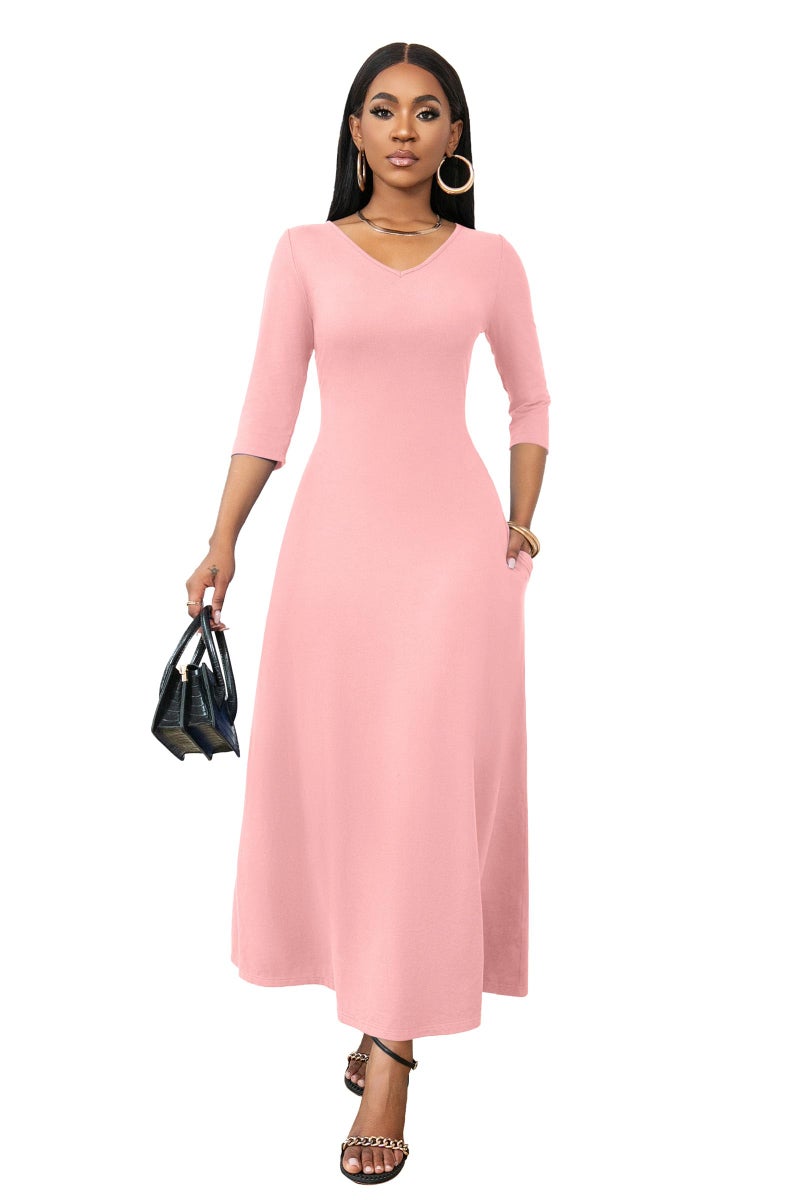 FANDEE Women's Dresses Summer Pink Dresses for Women with Sleeves, Pink Maxi Dress for Women, Maxi Dresses, M - Image 5
