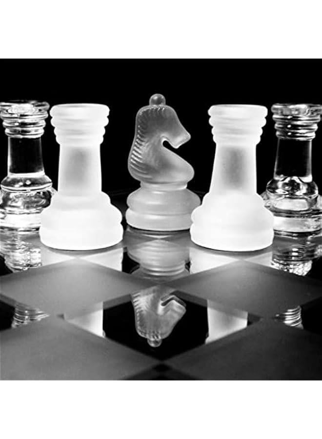 8'' Chess, Solid Glass Chess Pieces and Crystal Mirror Chess Board for Adults Gift, 20x20cm - Image 3