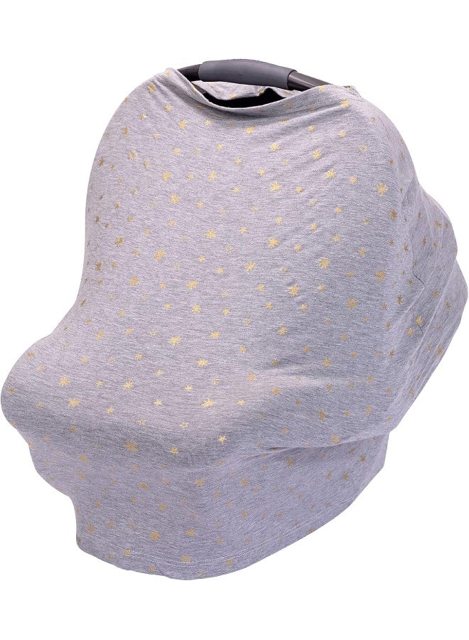 J.L. Childress J.L. Childress 4-in-1 Multi-Use Cover - Stretchy Car Seat Canopy and Privacy Cover, Breastfeeding Nursing Cover, Grey/Gold Stars  - Image 1