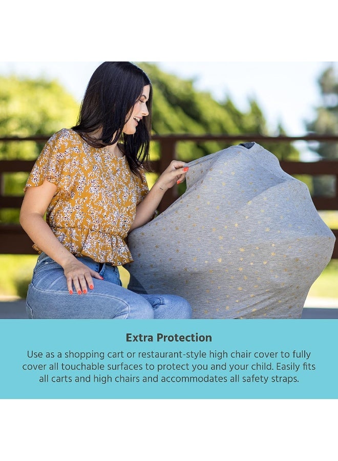 J.L. Childress J.L. Childress 4-in-1 Multi-Use Cover - Stretchy Car Seat Canopy and Privacy Cover, Breastfeeding Nursing Cover, Grey/Gold Stars  - Image 3