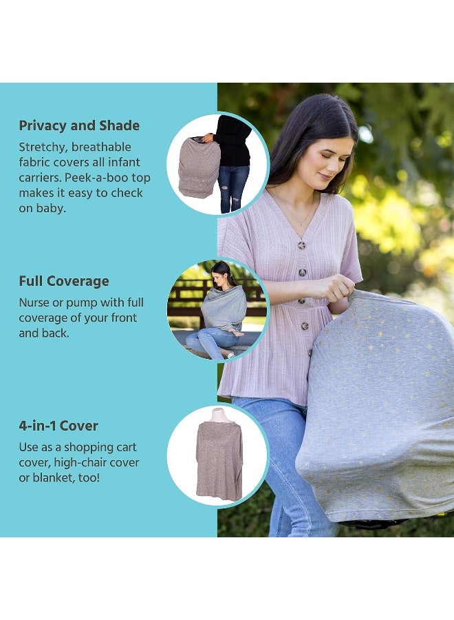 J.L. Childress J.L. Childress 4-in-1 Multi-Use Cover - Stretchy Car Seat Canopy and Privacy Cover, Breastfeeding Nursing Cover, Grey/Gold Stars  - Image 2