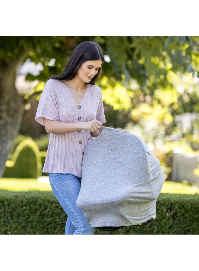 J.L. Childress J.L. Childress 4-in-1 Multi-Use Cover - Stretchy Car Seat Canopy and Privacy Cover, Breastfeeding Nursing Cover, Grey/Gold Stars  - Image 4