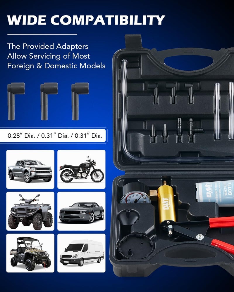 Orion Motor Tech Brake Bleeder Kit with Hand Pump and Pressure Gauge, Hand Vacuum Pump with Brake Bleeder Bottle Adapters Case & Gloves for One Person Brake Fluid Power Steering Fluid Bleeding - Image 4