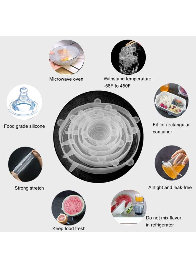 Longzon  Silicone Stretch Lids 14 Pack Include 2Pcs Size up to 9.8 Diameter Reusable Durable Food Storage Covers for Bowl 7 Different Sizes to Meet 2.6 -9.8 Dia Containers Dishwasher  Freezer Safe