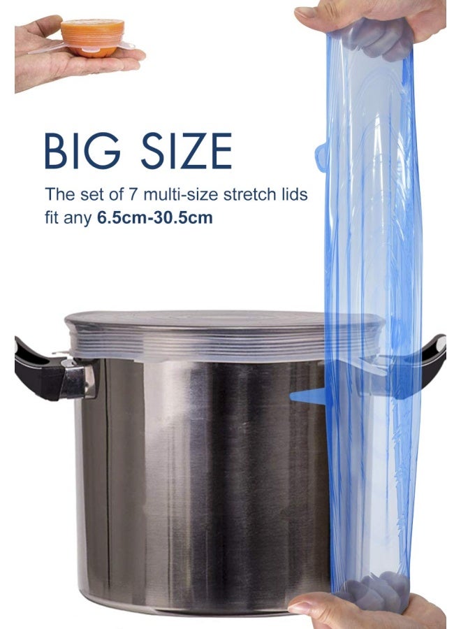 Longzon  Silicone Stretch Lids 14 Pack Include 2Pcs Size up to 9.8 Diameter Reusable Durable Food Storage Covers for Bowl 7 Different Sizes to Meet 2.6 -9.8 Dia Containers Dishwasher  Freezer Safe