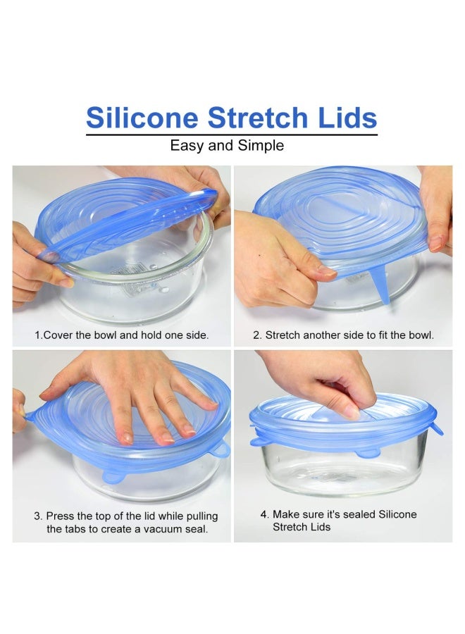 Longzon  Silicone Stretch Lids 14 Pack Include 2Pcs Size up to 9.8 Diameter Reusable Durable Food Storage Covers for Bowl 7 Different Sizes to Meet 2.6 -9.8 Dia Containers Dishwasher  Freezer Safe