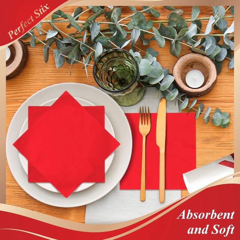 Perfect Stix 2 Ply Red Beverage Napkins (Pack of 100ct) - Image 3