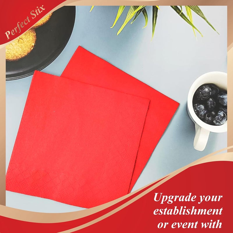 Perfect Stix 2 Ply Red Beverage Napkins (Pack of 100ct) - Image 4