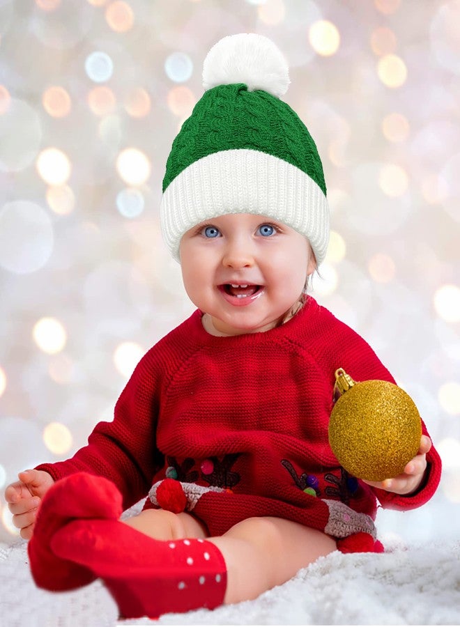 Cleacloud Christmas Knitted Hat for Baby, Santa Hat for Kid Toddler Baby, Xmas Baby Knit Hat for Children, Soft Warm Baby Beanie Knit Hat Green, Green - Image 5