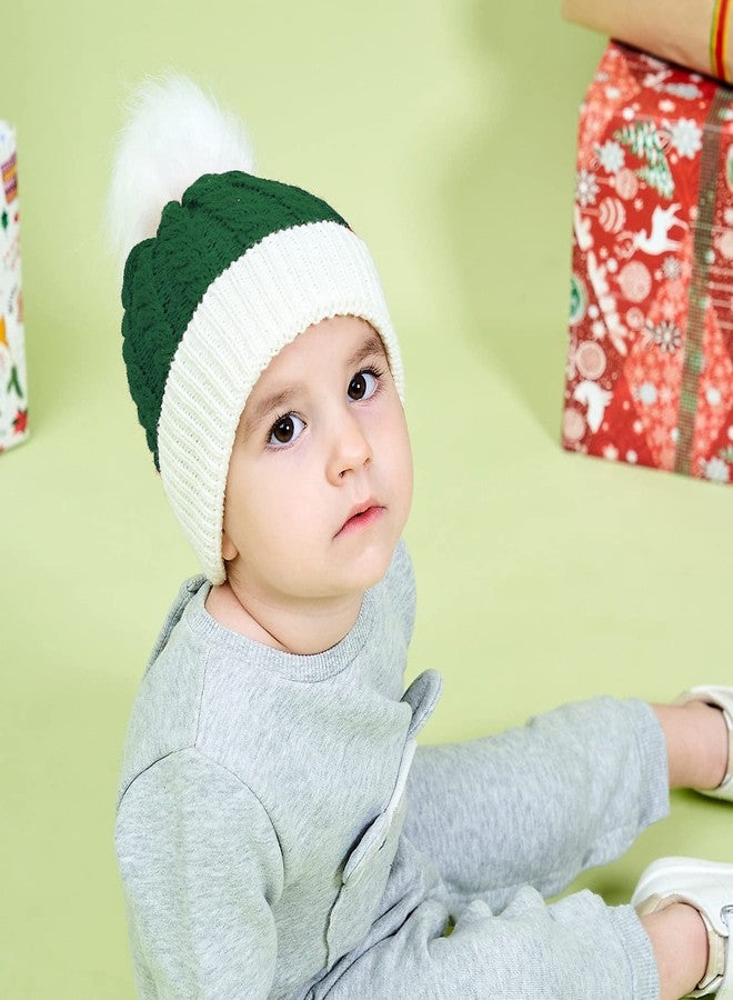 Cleacloud Christmas Knitted Hat for Baby, Santa Hat for Kid Toddler Baby, Xmas Baby Knit Hat for Children, Soft Warm Baby Beanie Knit Hat Green, Green - Image 3