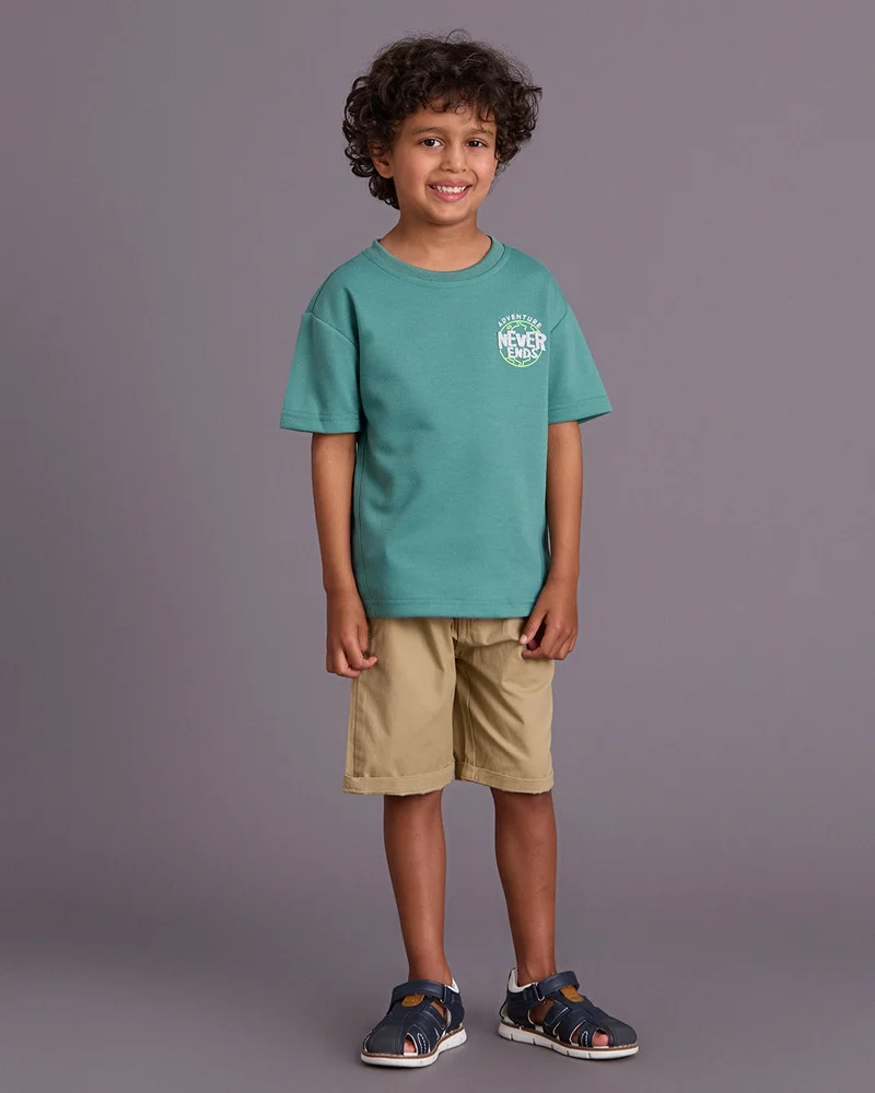 ردتاغ Boys Teal and Beige And Embellished 2 Piece Casual Set