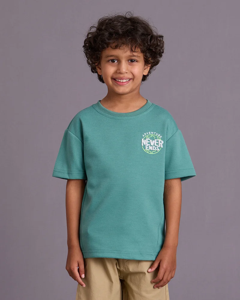 ردتاغ Boys Teal and Beige And Embellished 2 Piece Casual Set