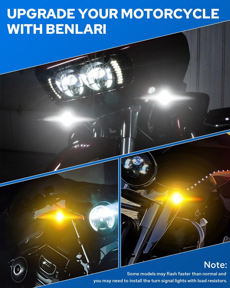Benlari إشارات الانعطاف الأمامية للدراجات النارية بنلاري 2" مع أغطية عدسات مدخنة 1157 أضواء LED تعمل متوافقة مع هارلي ديفيدسون تورينغ داينا سوفتيل سبورتستر ستريت جلايد رود جلايد آيرون 883 - Image 4