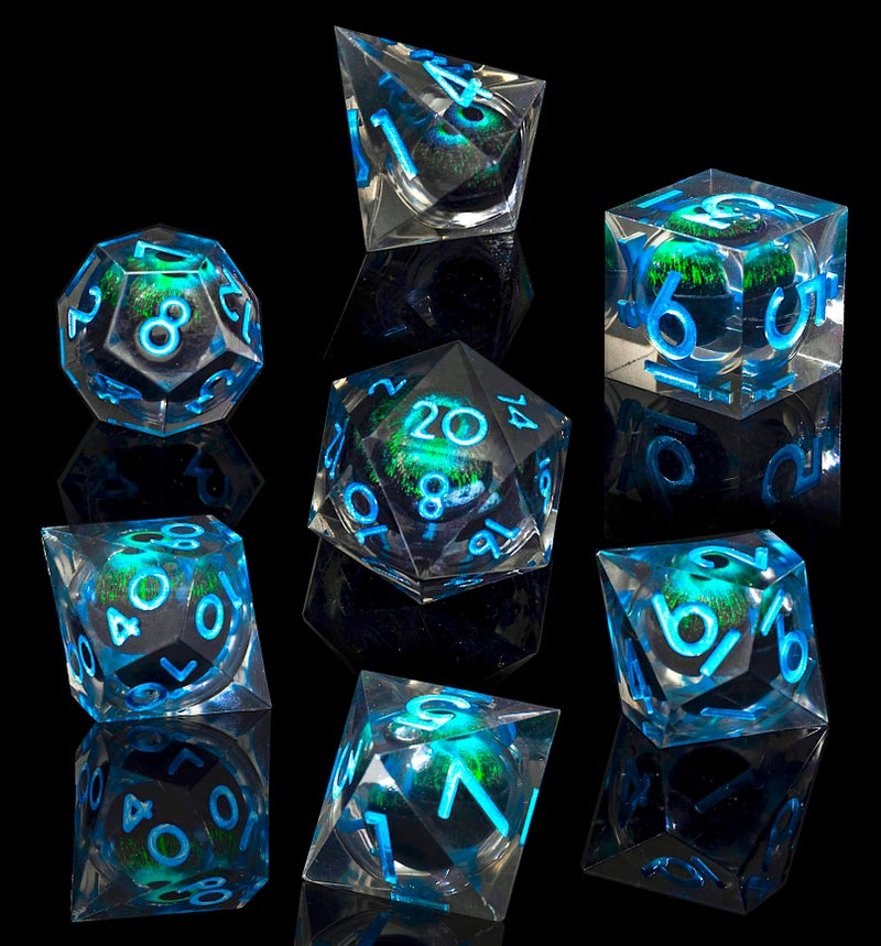 Role dice Beholders Dragon Eye DND Dice Set Liquid Core Cat Eye Sharp Edged Resin Dice for Dungeons and Dragons7pcs RPG Polyhedral MTG Role Playing Dice D20 D12 D10 D8 D6 D4 with Gift BoxBlueDark - Image 3