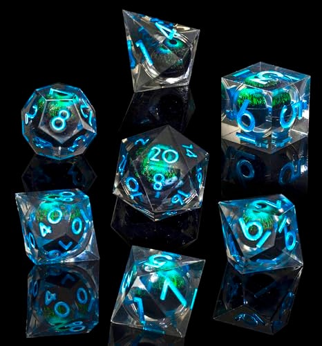 Role dice Beholders Dragon Eye DND Dice Set Liquid Core Cat Eye Sharp Edged Resin Dice for Dungeons and Dragons7pcs RPG Polyhedral MTG Role Playing Dice D20 D12 D10 D8 D6 D4 with Gift BoxBlueDark - Image 1
