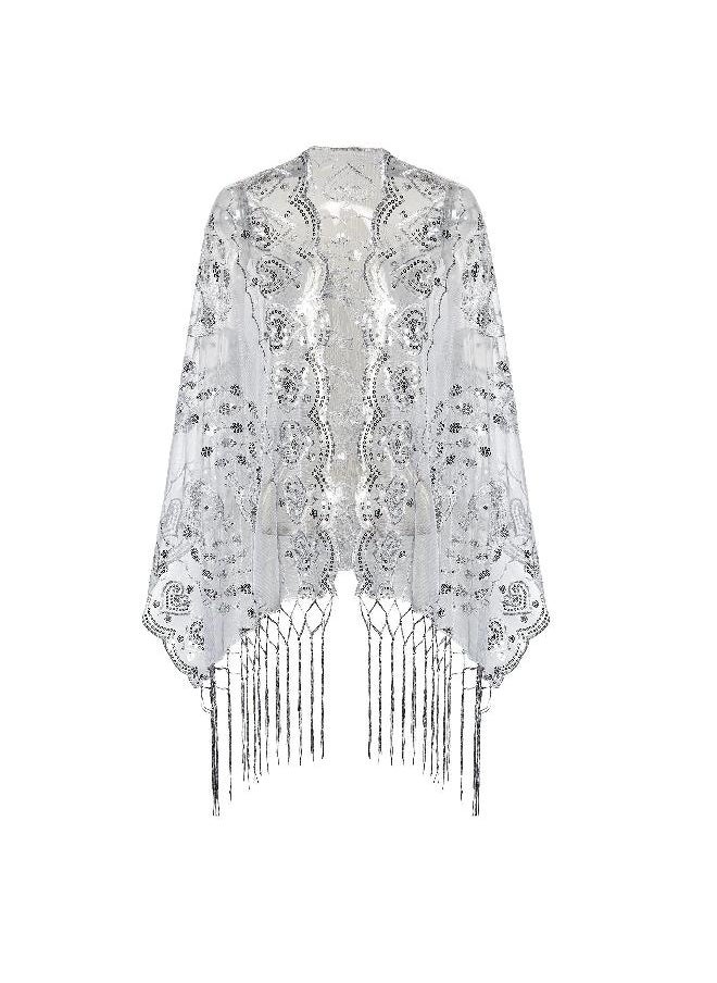 BABEYOND BABEYOND 1920s Sequined Peacock Shawl Wraps Fringed Evening Cape Wedding Bridal Shawl Scarf for Evening Dresses Party  - Image 1