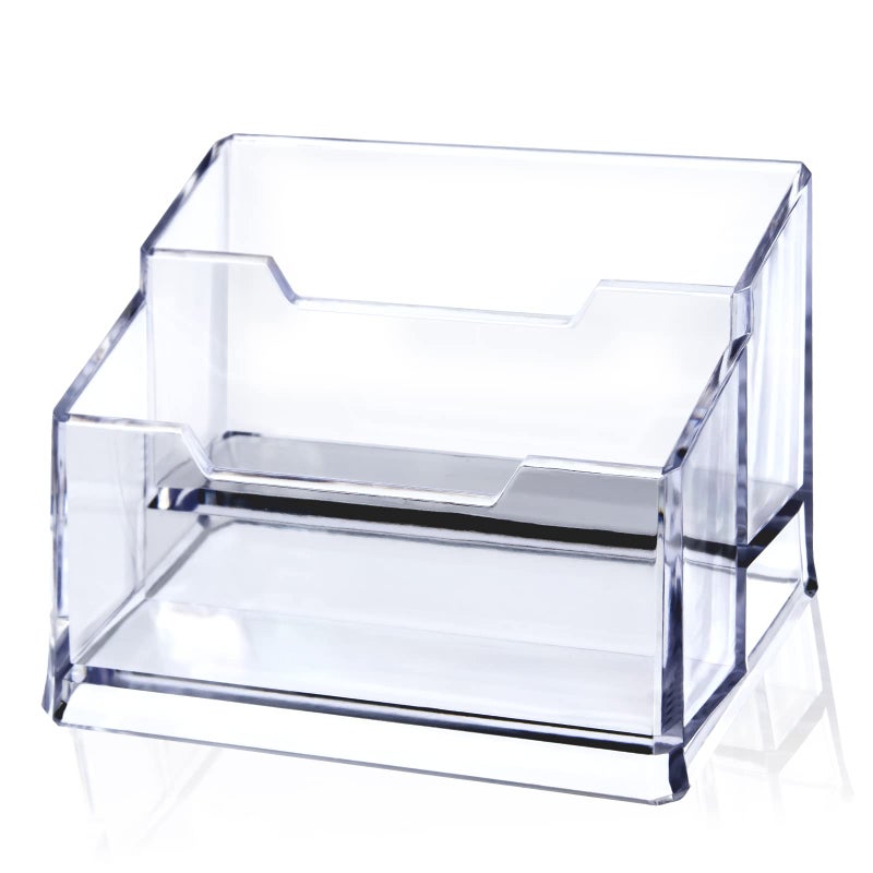 Clear Acrylic Business Card Holder2 Tier Premium Acrylic Clear Business Card Holder Stand for Desk Fits 100 Business Cards