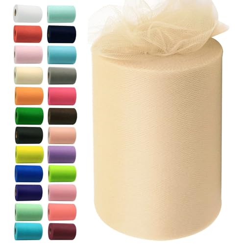 IONTACH Beige Tulle Fabric Rolls 6 Inch by 100 Yards (300 feet) Fabric Spool Tulle Ribbon for DIY Tutu Gift Wrapping Baby Shower Birthday Party Wedding Decorations Christmas Craft Supplies - Image 1