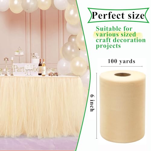 IONTACH Beige Tulle Fabric Rolls 6 Inch by 100 Yards (300 feet) Fabric Spool Tulle Ribbon for DIY Tutu Gift Wrapping Baby Shower Birthday Party Wedding Decorations Christmas Craft Supplies - Image 2