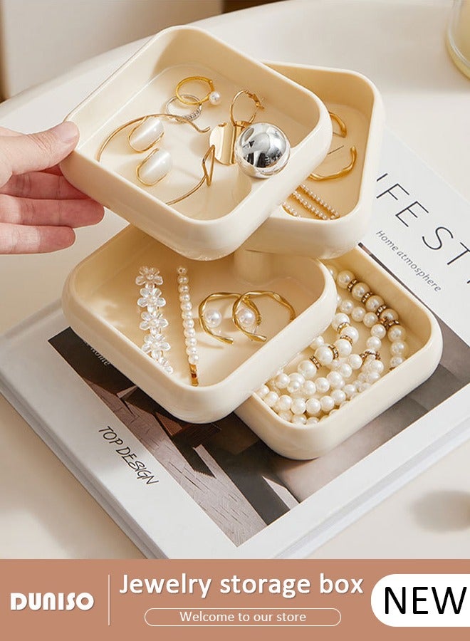 DUNISO 360° Rotating Jewelry Box, 4-Layers Earring Holder, Small Jewelry Storage Box for Women, Large Capacity Jewelry Accessory Storage Tray for Earrings, Rings and Necklace  - Image 1