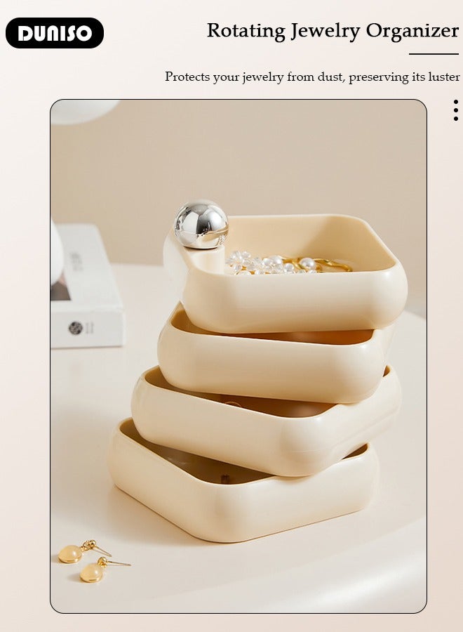 DUNISO 360° Rotating Jewelry Box, 4-Layers Earring Holder, Small Jewelry Storage Box for Women, Large Capacity Jewelry Accessory Storage Tray for Earrings, Rings and Necklace  - Image 3