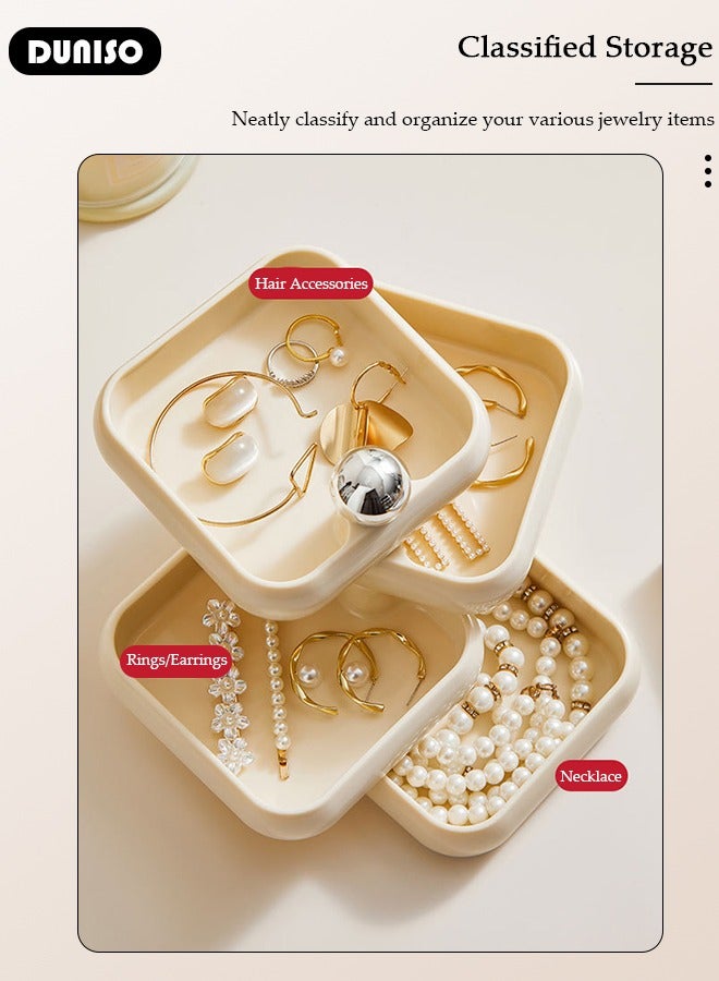 DUNISO 360° Rotating Jewelry Box, 4-Layers Earring Holder, Small Jewelry Storage Box for Women, Large Capacity Jewelry Accessory Storage Tray for Earrings, Rings and Necklace  - Image 2