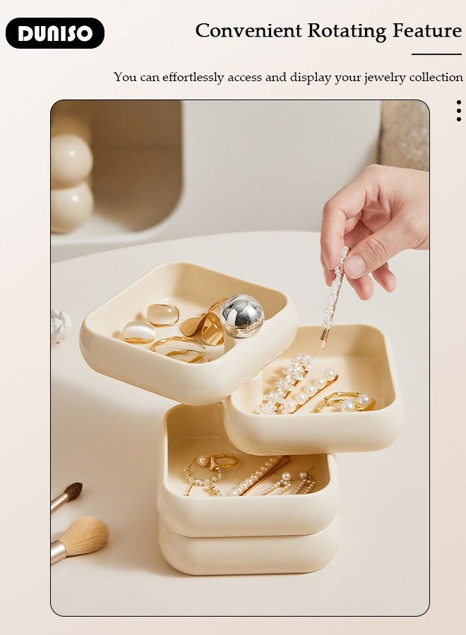 DUNISO 360° Rotating Jewelry Box, 4-Layers Earring Holder, Small Jewelry Storage Box for Women, Large Capacity Jewelry Accessory Storage Tray for Earrings, Rings and Necklace  - Image 5