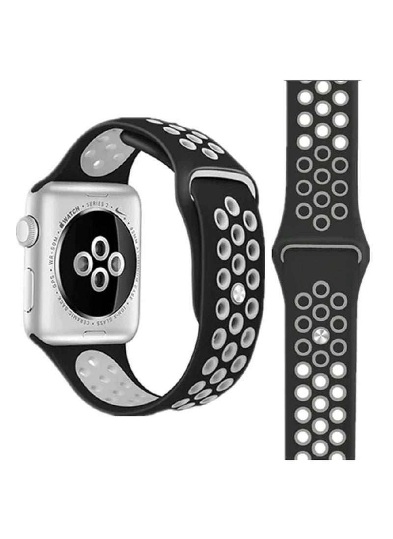 CATANES - Apple Watch 45mm / 44mm / 42mm Band Silicone Strap Sport Wrist Band Replacement Smart Watch Band Black/Grey - Image 1