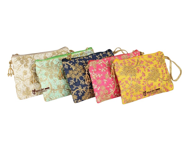 GoldGiftIdeas Traditional Vintage Embroidered Potli Purse for Women with Zipper, Potli Bags for Return Gifts, Pouches for Baby Shower Gifting (Set of 5) - Image 5