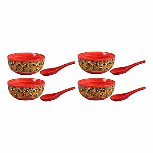 Caffeine Ceramic Handmade Orange Moracco Soup Bowl with Spoon (Set of 4) - Image 2