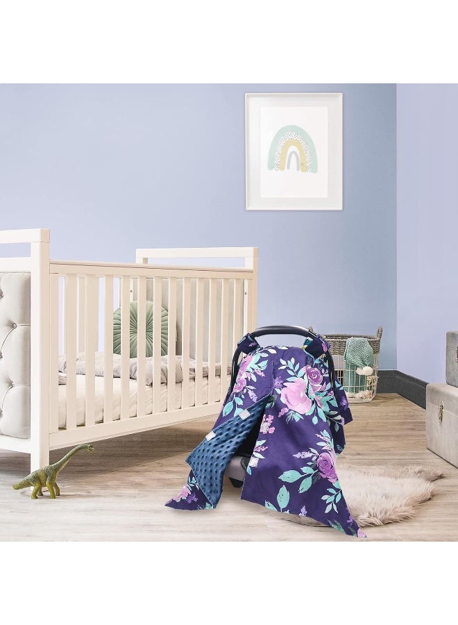 TANOFAR Car Seat Cover for Babies, Purple Flower Peekaboo Opening Minky Carseat Canopy for Newborn, Multiuse, Mom Nursing Breastfeeding Covers, Minky Blanket for Infant Toddler - Image 5