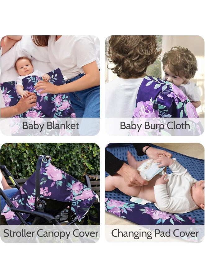 TANOFAR Car Seat Cover for Babies, Purple Flower Peekaboo Opening Minky Carseat Canopy for Newborn, Multiuse, Mom Nursing Breastfeeding Covers, Minky Blanket for Infant Toddler - Image 3
