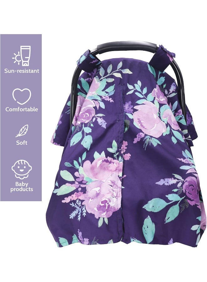 TANOFAR Car Seat Cover for Babies, Purple Flower Peekaboo Opening Minky Carseat Canopy for Newborn, Multiuse, Mom Nursing Breastfeeding Covers, Minky Blanket for Infant Toddler - Image 4