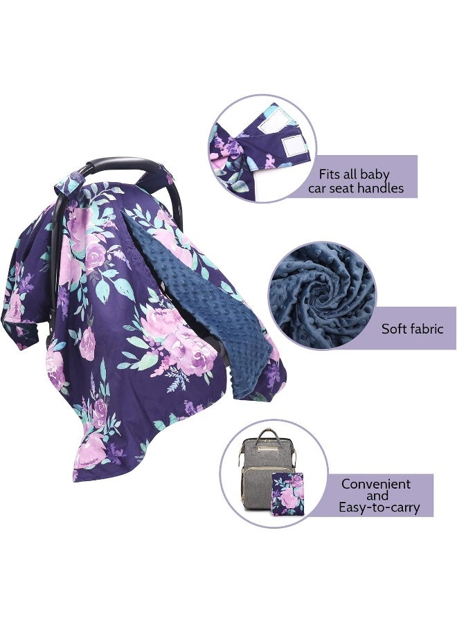 TANOFAR Car Seat Cover for Babies, Purple Flower Peekaboo Opening Minky Carseat Canopy for Newborn, Multiuse, Mom Nursing Breastfeeding Covers, Minky Blanket for Infant Toddler - Image 2