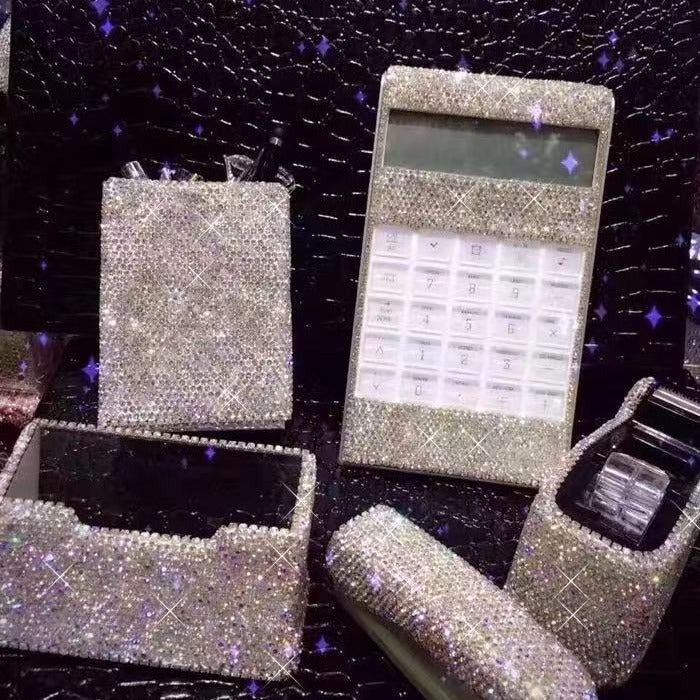 Sticking Drill Office Business Stationery Gift High-End Encrusted Drill Stationery Set Rubber Table Stapler Business Card Box Calculator - Image 2