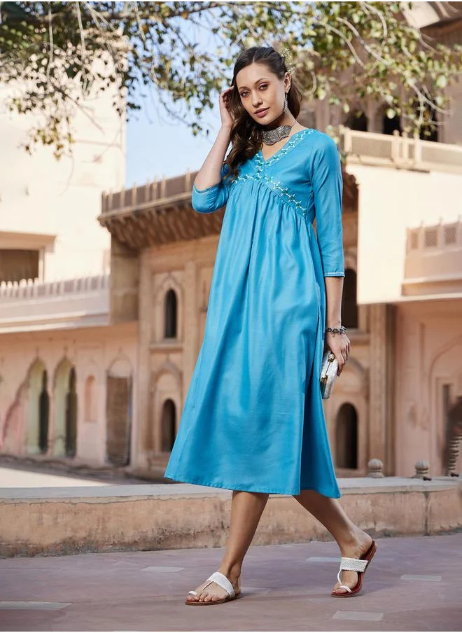 SASSAFRAS Embroidered A-Line Kurta Midi Dress